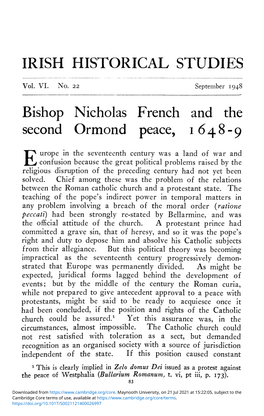 Bishop Nicholas French and the Second Ormond Peace, I 6 4 8 - 9