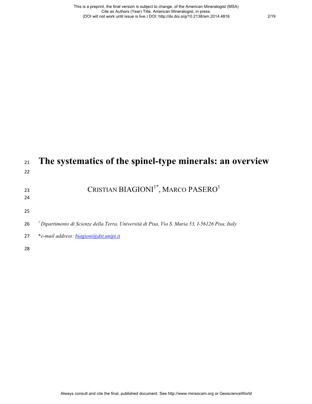 The Systematics of the Spinel-Type Minerals: an Overview 22