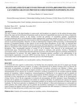 (Bryophytes) Contain Lacandonia Granules Previously Discovered in Flowering Plants