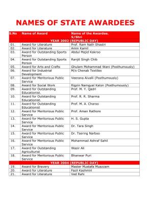 Names of State Awardees