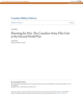 Shooting the War: the Canadian Army Film Unit in the Second World