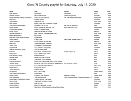 Good 'N Country with Ken Hippler Playlist for July11, 2020