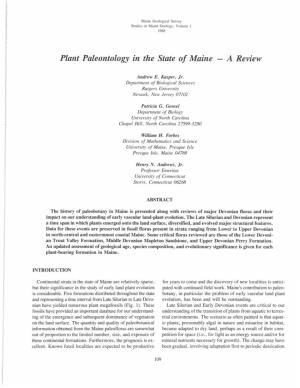 Plant Paleontology in the State of Maine - a Review