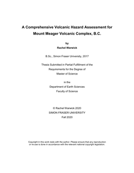 A Comprehensive Volcanic Hazard Assessment for Mount Meager Volcanic Complex, B.C