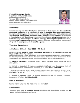 Prof. Abhimanyu Singh Summary