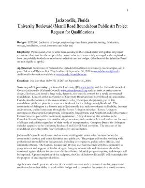 Jacksonville, Florida University Boulevard/Merrill Road Roundabout Public Art Project Request for Qualifications