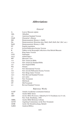 Reference Works AASF Annales Academiae Scientiarum Fennicae AB Anchor Bible Series ABD Anchor Bible Dictionary