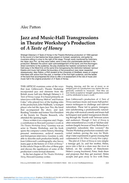 Jazz and Music-Hall Transgressions in Theatre Workshop's Production of a Taste of Honey