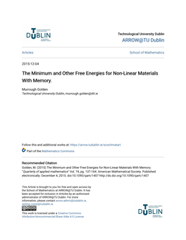 The Minimum and Other Free Energies for Non-Linear Materials with Memory