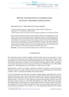 Kinetic Investigations on Esterification of Maleic Anhydride with Butanols