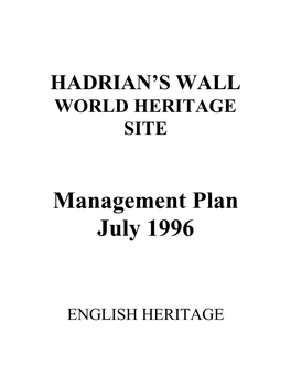 HADRIAN's WALL WORLD HERITAGE SITE Management Plan