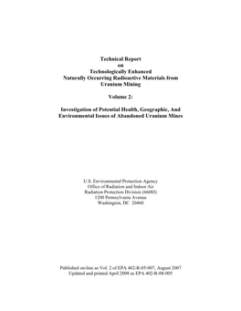 Technical Report on Technologically Enhanced Naturally Occurring Radioactive Materials from Uranium Mining