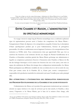 Entre Chambre Et Maison, L'administration Du