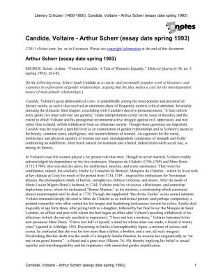 Literary Criticism (1400-1800): Candide, Voltaire - Arthur Scherr (Essay Date Spring 1993)