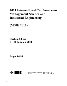 2011 International Conference on Management Science and Industrial Engineering