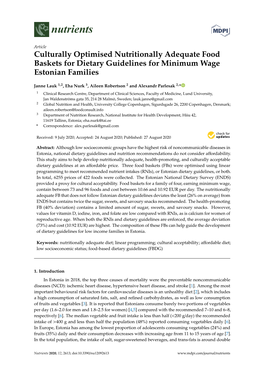 Culturally Optimised Nutritionally Adequate Food Baskets for Dietary Guidelines for Minimum Wage Estonian Families