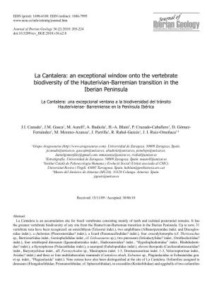 La Cantalera: an Exceptional Window Onto the Vertebrate Biodiversity of the Hauterivian-Barremian Transition in the Iberian Peninsula
