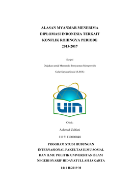 Alasan Myanmar Menerima Diplomasi Indonesia Terkait Konflik Rohingya Periode 2015-2017