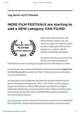INDIE FILM FESTIVALS Are Starting to Add a NEW Category: FAN FILMS!