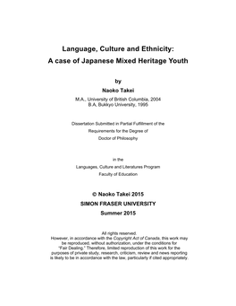 Language, Culture and Ethnicity: a Case of Japanese Mixed Heritage Youth