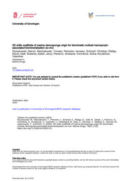 3D Chitin Scaffolds of Marine Demosponge Origin for Biomimetic