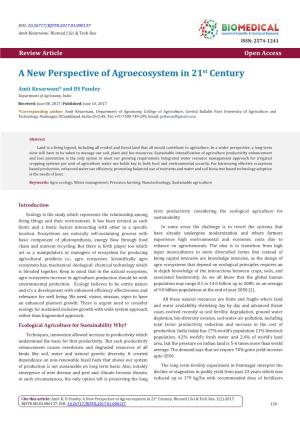 A New Perspective of Agroecosystem in 21St Century