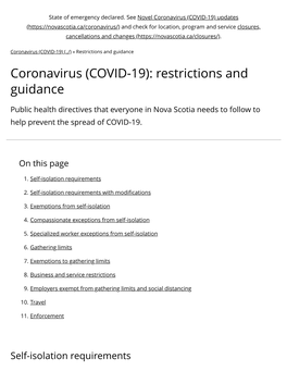 Coronavirus (COVID-19): Restrictions and Guidance