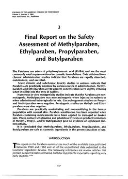 Final Report on the Safety Assessment of Methylparaben, Ethylparaben, Propylparaben, and Butylparaben