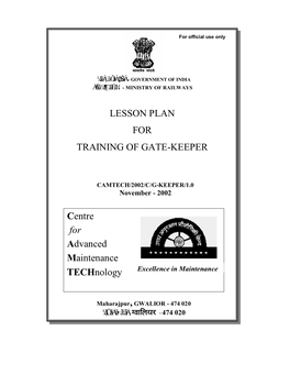 LESSON PLAN for TRAINING of GATE-KEEPER Centre For