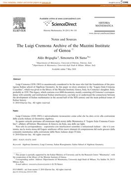 The Luigi Cremona Archive of the Mazzini Institute of Genoa Q