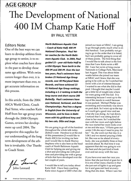 The Development of National 400 IM Champ Katie Hoff BYPAULYETTER