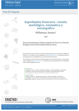 Superfamilia Veneracea : Estudio Morfológico, Sistemático Y Estratigráfico Williamson, Susana I