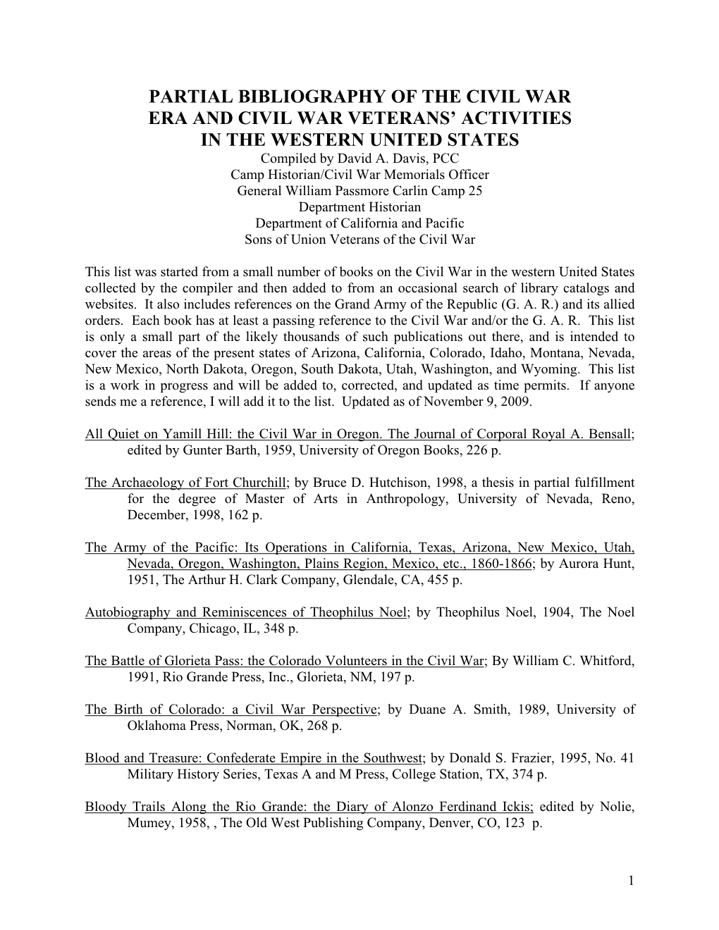 Western Civil War Bibliography