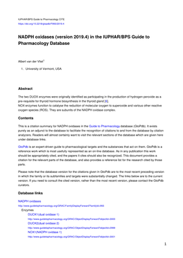 NADPH Oxidases (Version 2019.4) in the IUPHAR/BPS Guide to Pharmacology Database
