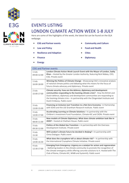 EVENTS LISTING LONDON CLIMATE ACTION WEEK 1-8 JULY Here Are Some of the Highlights of the Week, the Latest List Can Be Found on the GLA Webpage