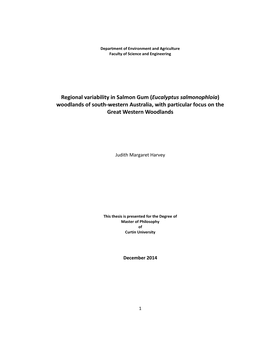 Regional Variability in Salmon Gum (Eucalyptus Salmonophloia) Woodlands of South-Western Australia, with Particular Focus on the Great Western Woodlands