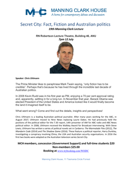 Fact, Fiction and Australian Politics 19Th Manning Clark Lecture