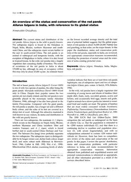 An Overview of the Status and Conservation of the Red Panda Ailurus Fulgens in India, with Reference to Its Global Status