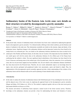 Sedimentary Basins of the Eastern Asia Arctic Zone: New Details on Their Structure Revealed by Decompensative Gravity Anomalies Roman V
