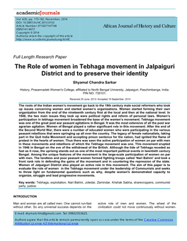 The Role of Women in Tebhaga Movement in Jalpaiguri District and to Preserve Their Identity