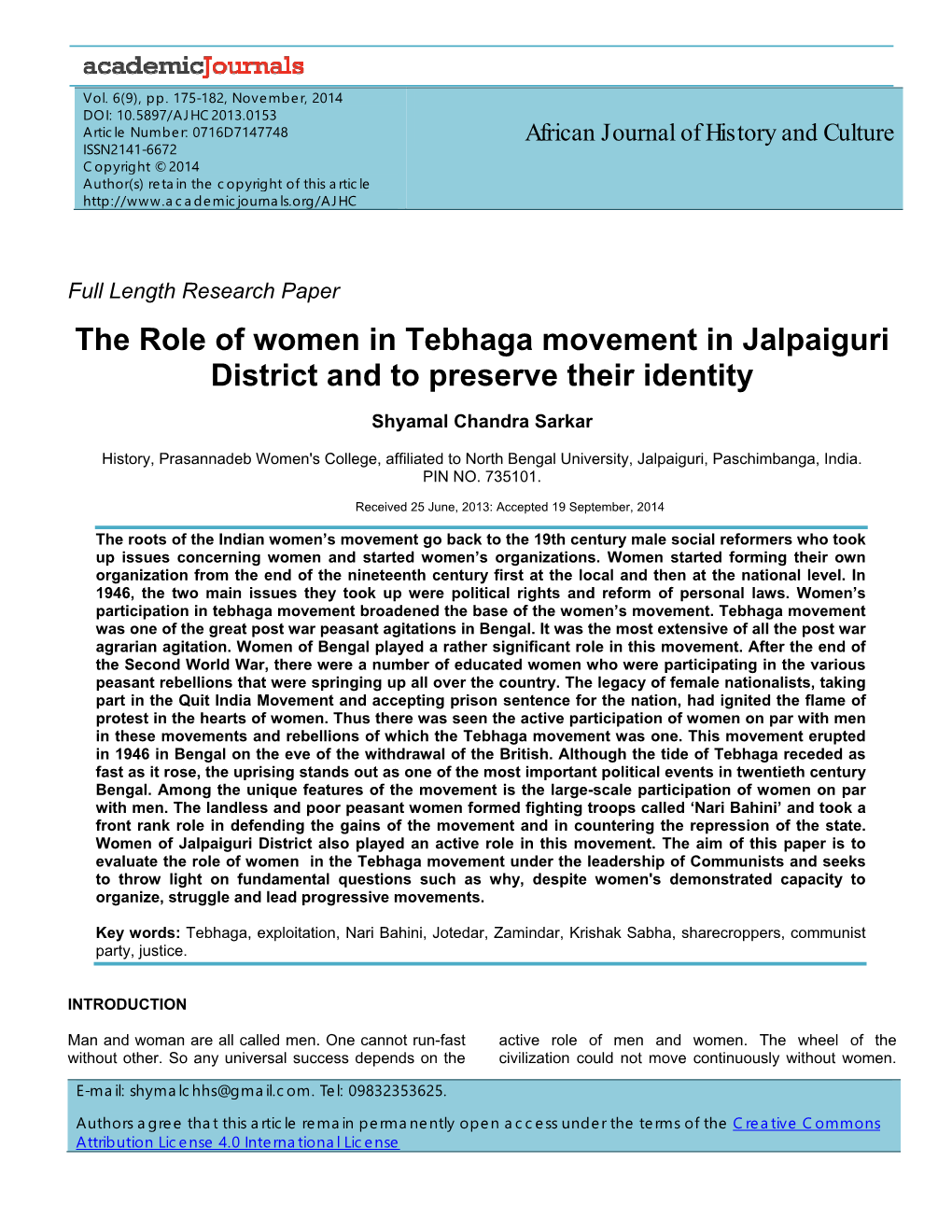 The Role of Women in Tebhaga Movement in Jalpaiguri District and to Preserve Their Identity