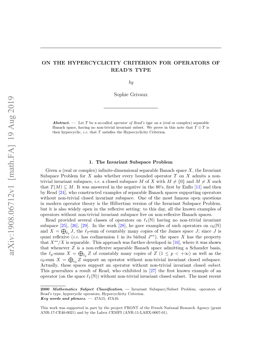 On the Hypercyclicity Criterion for Operators of Read's Type