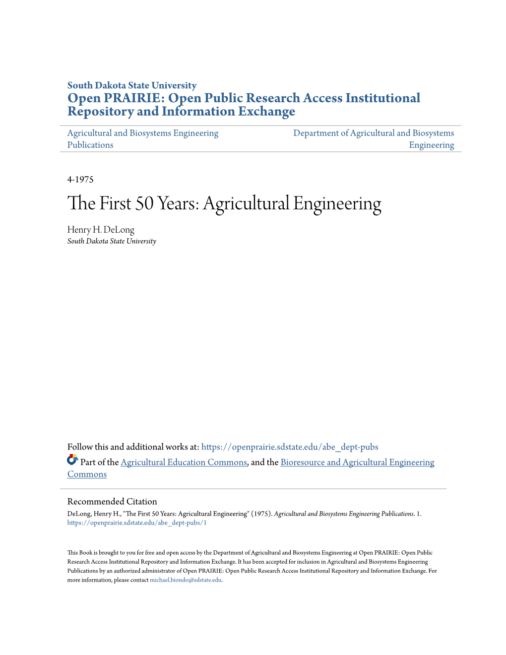 The First 50 Years: Agricultural Engineering