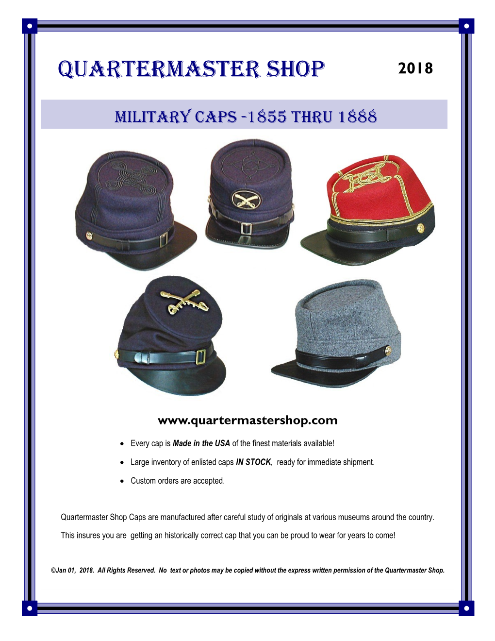 MILITARY Caps -1855 THRU 1888