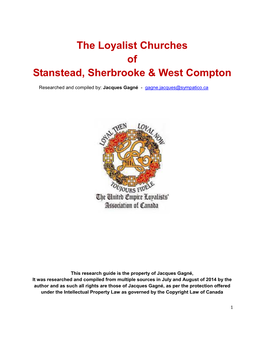 The Loyalist Churches of Stanstead, Sherbrooke & West Compton