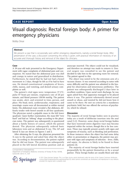 Rectal Foreign Body: a Primer for Emergency Physicians Bobby Desai