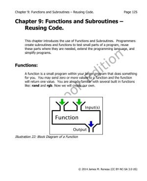 Chapter 9: Functions and Subroutines – Reusing Code. Page 125 Chapter 9: Functions and Subroutines – Reusing Code