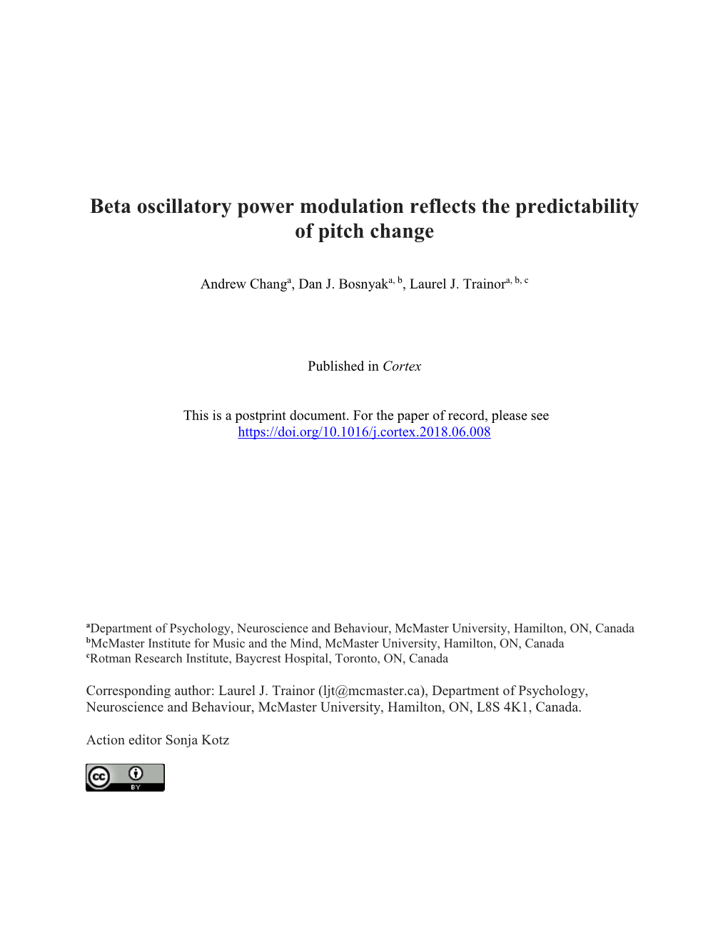 Beta Oscillatory Power Modulation Reflects the Predictability of Pitch Change