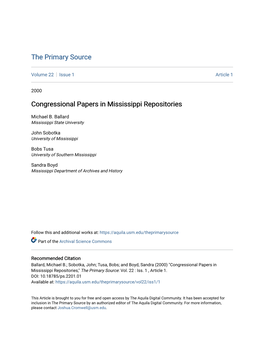 Congressional Papers in Mississippi Repositories