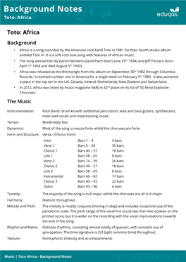 Background Notes Toto: Africa